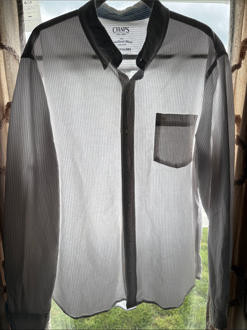Chaps linen striped shirt- white and gray